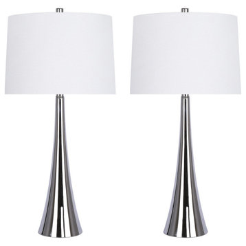 29.5" Nickel Mirrored Metal Table Lamps Tapered, Set of 2