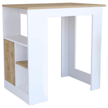 Culver Kitchen Island with Side Shelves, Single-Door Cabinet, White/Macadamia