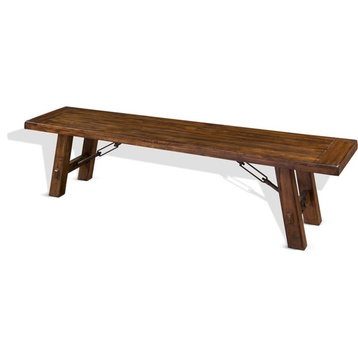 Pemberly Row 18" Farmhouse Mahogany Wood Bench in Medium Brown