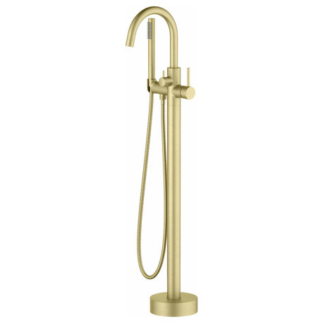 Circular Single Handle Floor Mounted Freestanding Tub Filler, Brushed Gold