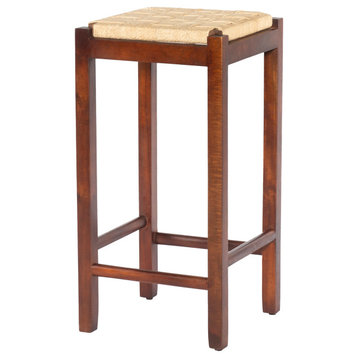 Benzara UPT-262413 32" Mango Wood Barstool With Rope Weaved Seat, Brown