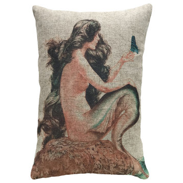 Mermaid Linen Pillow, 18"x12"