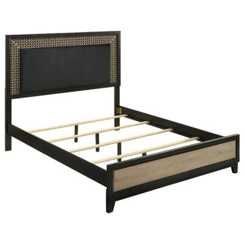 Pemberly Row Contemporary Wood Queen Bed in Light Brown and Black