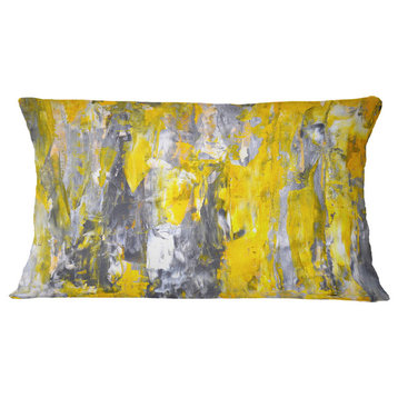 Gray And Yellow Abstract Pattern Abstract Throw Pillow, 12"x20"