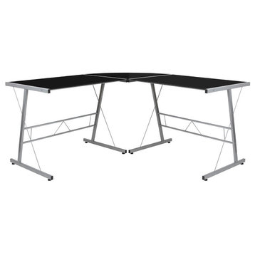 Flash Furniture Glass Top L Shaped Writing Desk in Black and Silver