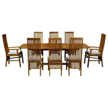 9-Piece Semi Oval Teak Wood West Palm Table/Chair Set With Cushions
