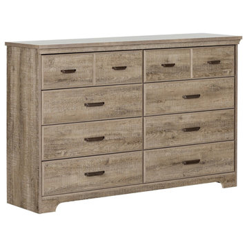 Classic Dresser, 8 Spacious Storage Drawers With Beveled Edges, Weathered Oak