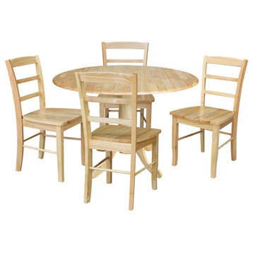 42" Drop Leaf Dining Table with Madrid Chairs, Natural, 5-Piece Set