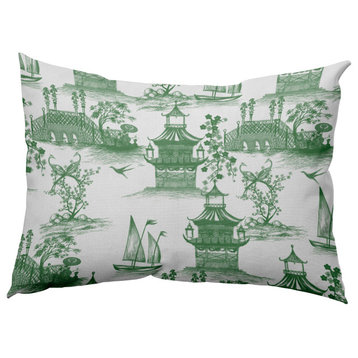 China Old Polyester Indoor Pillow, Green, 14"x20"