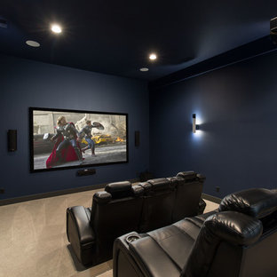Inspiration for a beach style home cinema in Kansas City.
