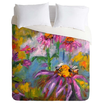 Deny Designs Ginette Fine Art Purple Coneflowers And Bees Duvet Cover - Lightwei