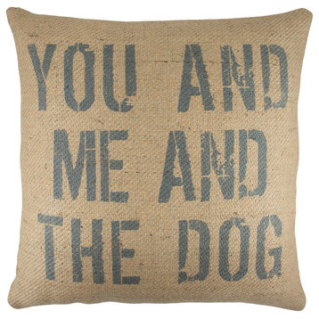 "You and Me and the Dog" Burlap Pillow, Blue