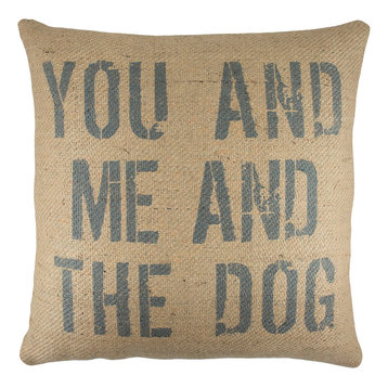 "You and Me and the Dog" Burlap Pillow, Blue