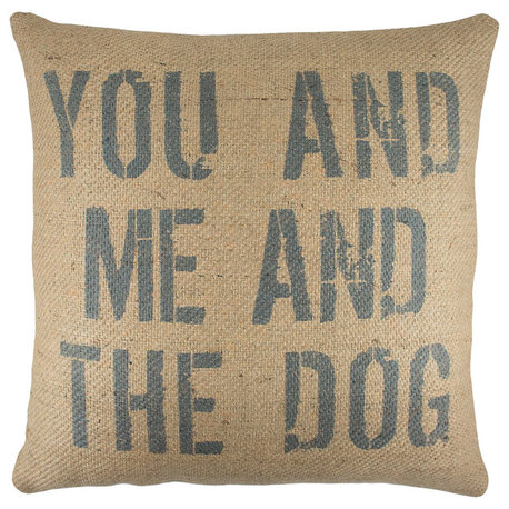 "You and Me and the Dog" Burlap Pillow, Blue