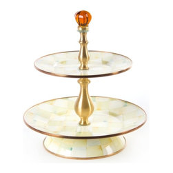 Parchment Check Enamel Two Tier Sweet Stand | MacKenzie-Childs - Serving Utensils