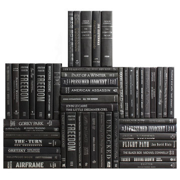 Modern Onyx & Silver Book Wall, Set of 50