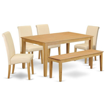 East West Furniture Capri 6-piece Wood Dining Set in Oak/Brown