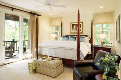 Elegant carpeted bedroom photo in Birmingham with beige walls