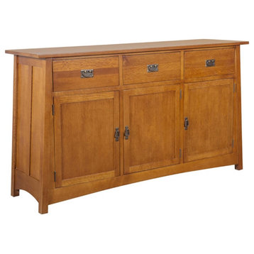Crafters and Weavers Arts and Crafts 3-Drawer Solid Wood Sideboard in Cherry