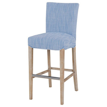 Pemberly Row Modern 30.5" Fabric Bar Stool in Blue Stripes/Natural