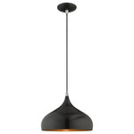 Livex Lighting - Livex Lighting Shiny Black 1-Light Mini Pendant - The modern, minimal look comes in a chic shiny black finish shade features the gold finish inside.