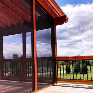 Cedar Pergola covered Cedar deck with Polycarbonate roof
