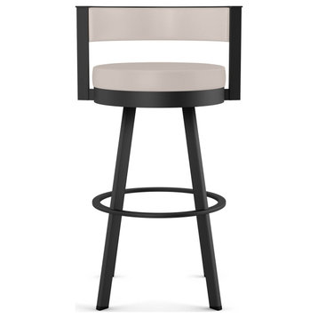 Amisco Browser 26.13" Swivel Stool - Cream Faux Leather/Black Metal