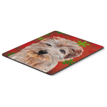 Norfolk Terrier Red Snowflakes Holiday Mouse Pad/Hot Pad/Trivet