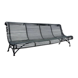French Green Painted Wrought Iron Park Bench - Indoor Benches