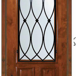 Prehung Single Door 80 Alder La Salle 2 Panel Arch Lite Wrought Iron - Front Doors