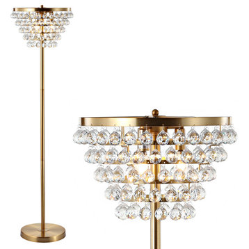 Jemma Crystal, Metal LED Floor Lamp, 60", Brass Gold
