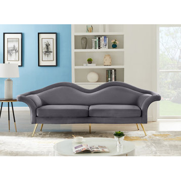 Lips Velvet Upholstered Sofa, Gray