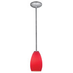 Access Lighting - Champagne Glass Rod Pendant- 28012-R, Champagne 1 Light Rod Pendant, Brushed Steel/Red, 5"x5"x9", Incandescent - 1 x 100w Incandescent E-26 Base Bulb (Bulb not included)