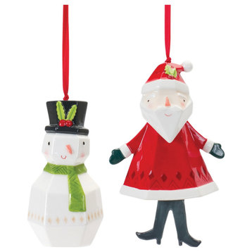 Whimsical Santa and Snowman Ornament, 6-Piece Set