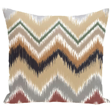 Ikat-Arina Chevron Stripes Print Outdoor Pillow, Khaki, 20"x20"