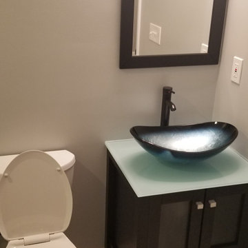 Vanity vessel bowl with waterfall faucet