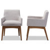 Nexus Modern Walnut Wood Finishing Greyish Beige Fabric Dining Armchair set of 2