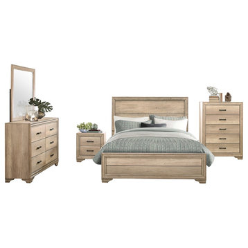 5-Piece Landen Queen Bed, Dresser, Mirror, Nightstand, Chest Bleach Wood