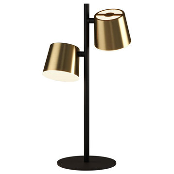 Altamira, 2 Light Table Lamp, Structured Black, Brass/White Metal Shades, LED