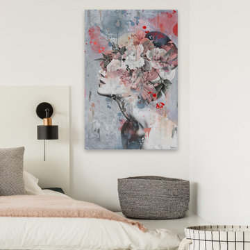 "Pink Flower Face" Painting Print on Wrapped Canvas