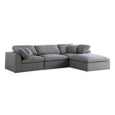 Serene Linen Down Filled Cloud Modular Sectional, Gray, 3-Seater and 1 Ottoman