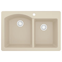 Karran Drop-In Quartz 33" 1-Hole 60/40 Double Bowl Kitchen Sink, Bisque