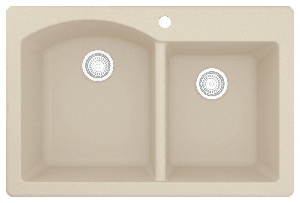 Karran Drop-In Quartz 33" 1-Hole 60/40 Double Bowl Kitchen Sink, Bisque