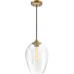 Quoizel - Quoizel Nostalgia One Light Mini Pendant NGA1510WS - One Light Mini Pendant from Nostalgia collection in Weathered Brass finish. Number of Bulbs 1. Max Wattage 100.00 . No bulbs included. Combining a retro silhouette with industrial styling, the Collection offers a striking update to any space. Clear glass shades featuring a unique pinched design add drama, while a dual finish provides visual interest. Choose from a combination of polished nickel and earth black or Western bronze and brass. No UL Availability at this time.