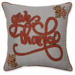 Pillow Perfect - Give Thanks Harvest Decorative Pillow Orange/Gold/Beige - Set the tone for a grateful gathering and add this charming accent pillow to your harvest home.  Beaded & embroidered artistic details lend a creative way to express feeling of appreciation in the simples pleasures of the season. The natural colored background is a nice contrast for the seasonal shades of burnt orange and bronze.  Additional features of this throw pillow include a coordinating welt cord, zippered closure with a pillow insert containing recycled polyester fiber-fill, and an one-of-a-kind handmade construction.