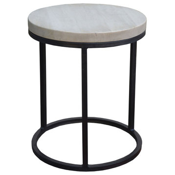 Agra 18" Bleached Reclaimed Mango Wood and Black Iron Round Side Table
