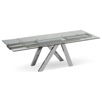 Cruz Expandable Modern Dining Table with Clear Glass Top