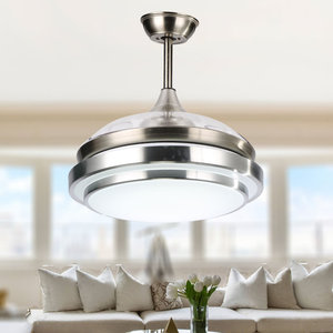 Modern Ceiling Fan with Light and Remote, Retractable Bedroom Ceiling Fan, Silver (Recommend), 36"