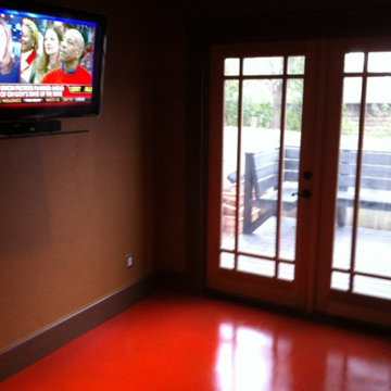 2-car garage converted into a swanky studio apartment with a Murphy bed