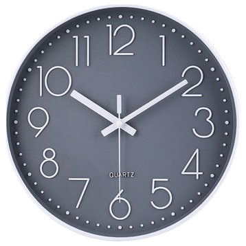 Wall Clock 12" Non-Ticking Silent Battery Operated Round Wall